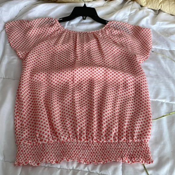 Sami & Jo short sleeve tunic. Sz M White and orange. Ruffle sleeve/Elastic waist - Picture 7 of 7